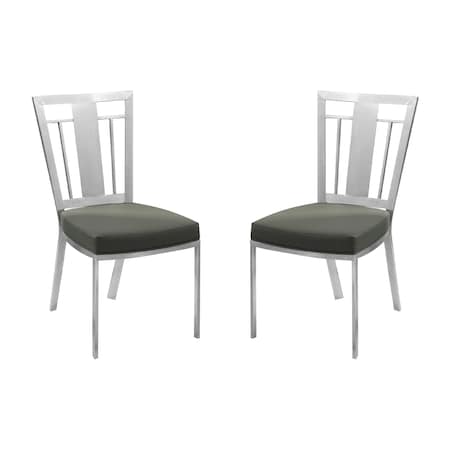 Armen Living Cleo Contemporary Dining Chair In Gray and Stainless Steel, PK2 LCCLCHGRB201